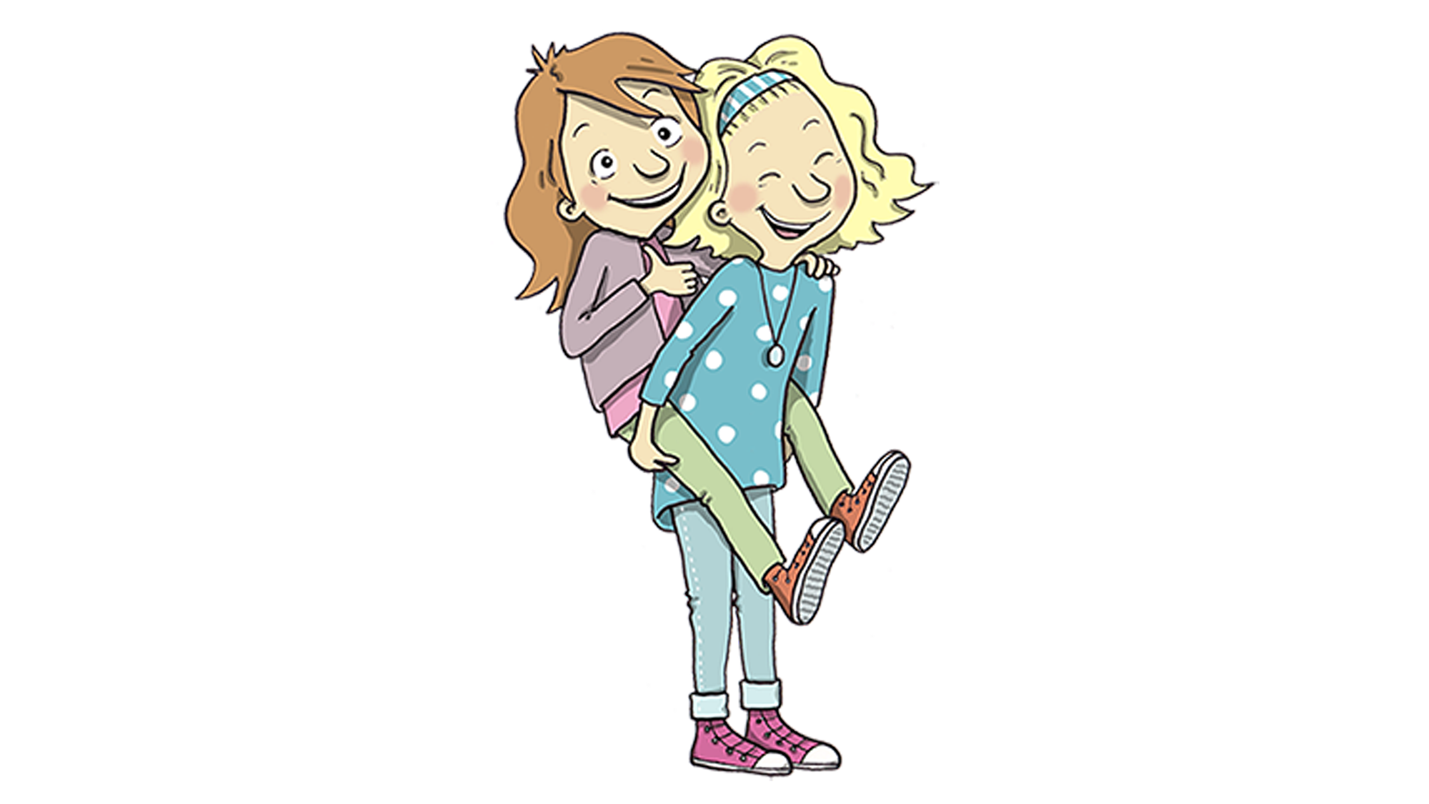 Två glada tjejer, illustration